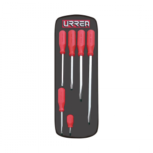 Juego de destornilladores conmango rojo, combinados, 6 piezas en estuche