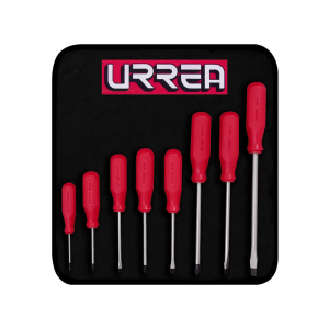 Juego de destornilladores conmango rojo, combinados, 8 piezas en estuche