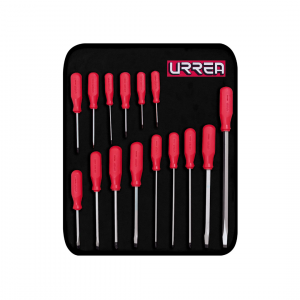 Juego de destornilladores conmango rojo, combinados, 15 piezas en estuche